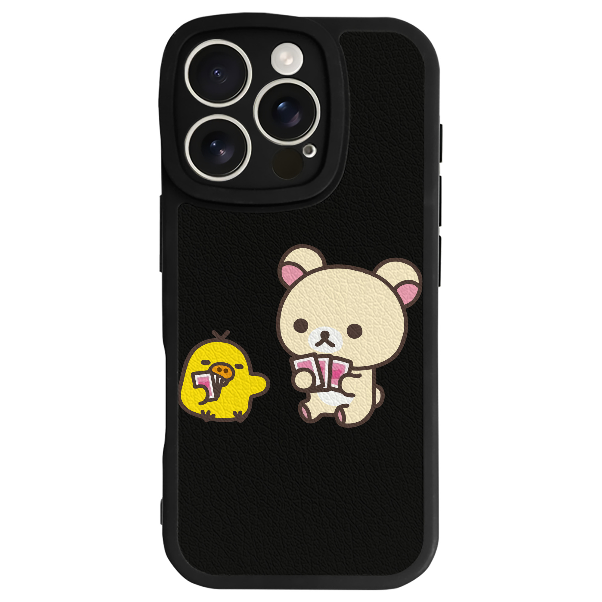 （画像用） リラックマ リラックマ キイロイトリ Rilakkuma Korilakkuma Kiiroitori 【iPhone 16シリーズ対応】シリコンスマホケース（レザー調） 材質：シリコン